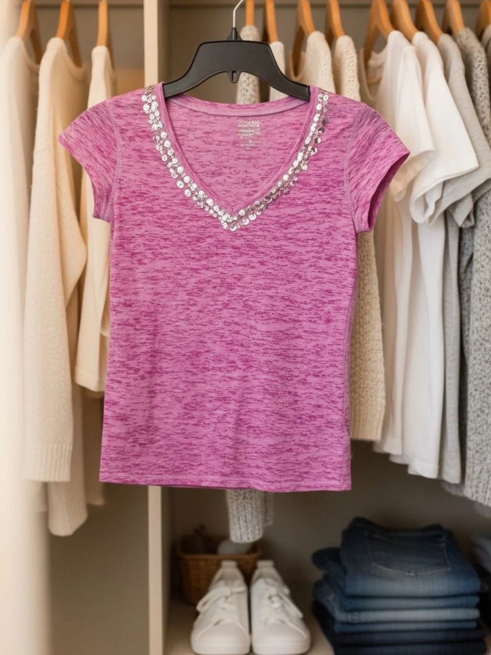 Justice Kids V-Neck Sequin Tee